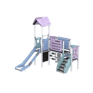 Play set with slide and bridge