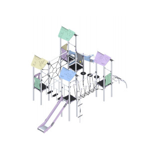 Four-tower play set, with slides, connected by many climbing elements 2