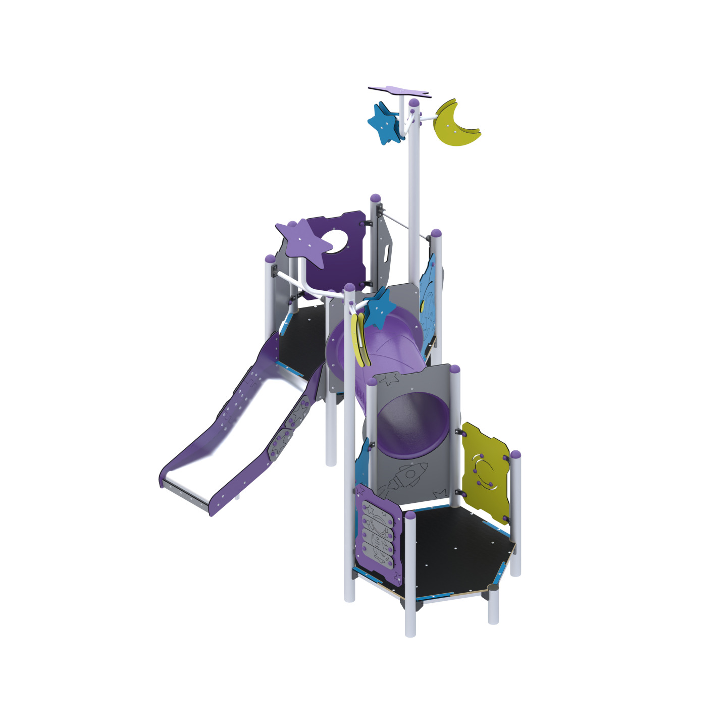 Play set with slide and tunnel
