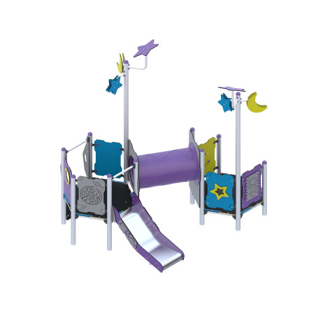 Play set with slide and tunnel