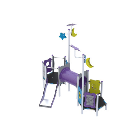Play set with slide and tunnel