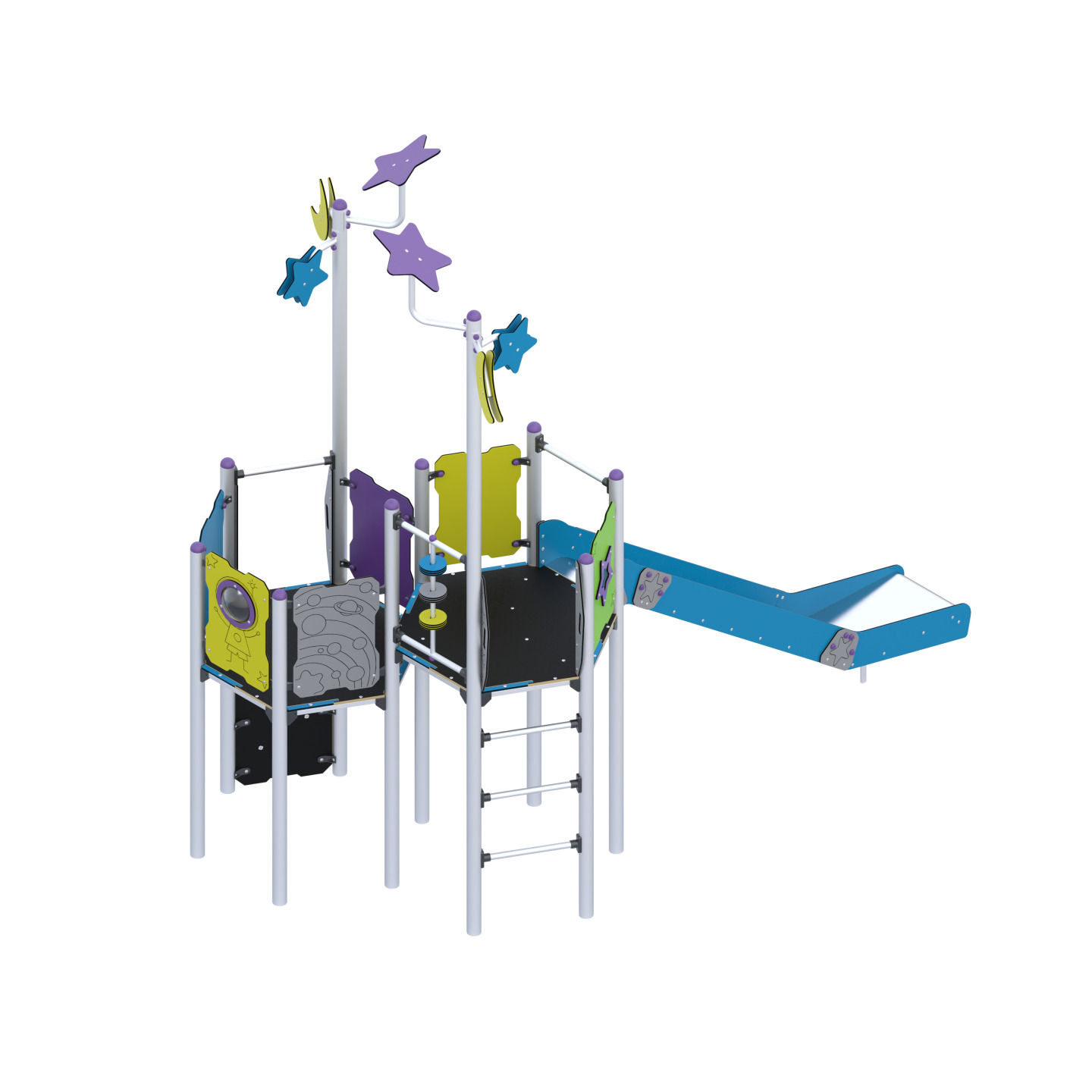 Play set with slides, climbing elements
