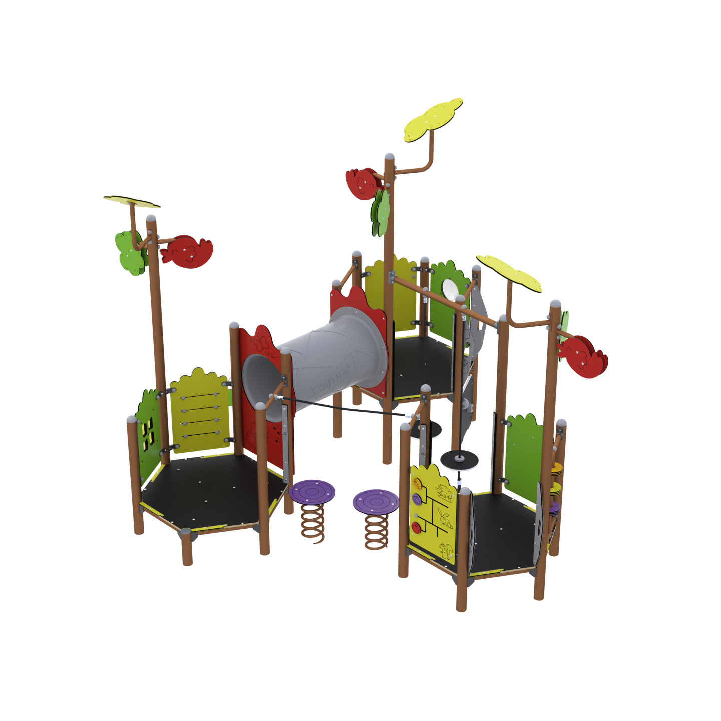 Play set with slide connected by a tunnel