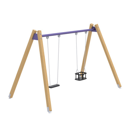 Doppelte Holzschaukel mit einem Korbsitz
