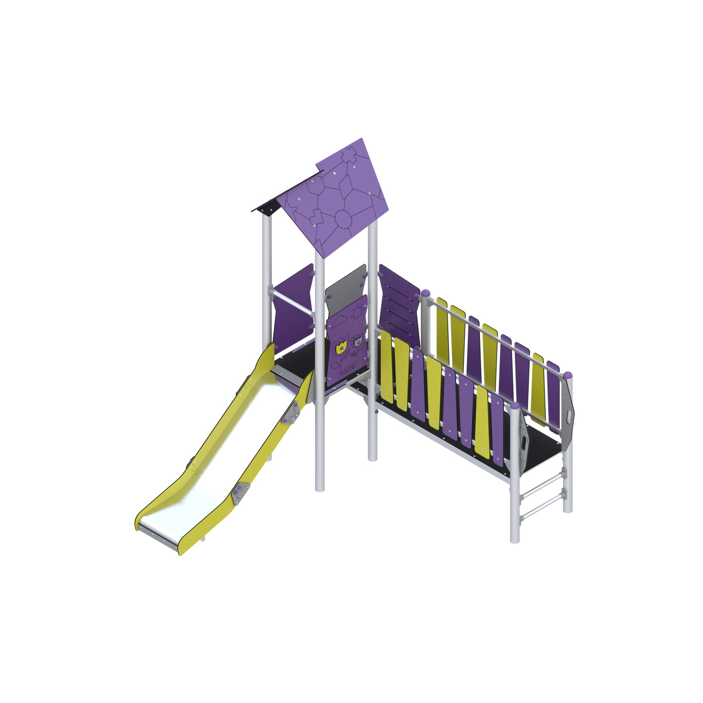 Play set with slide and bridge
