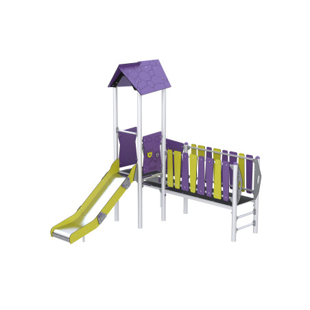 Play set with slide and bridge