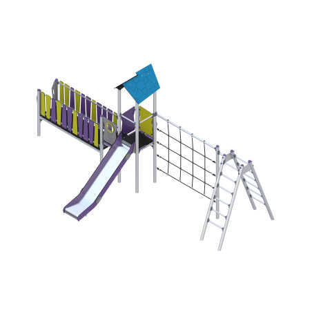 Sada herních prvků se skluzavkou, mostem a lezeckými prvky