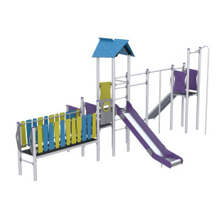 Spielset mit Rutsche, Brücke, Kletterelementen und Rutschrohr
