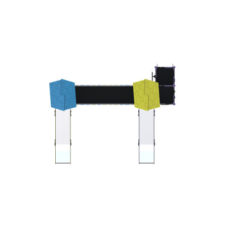Two-tower playset with slides connected by a bridge