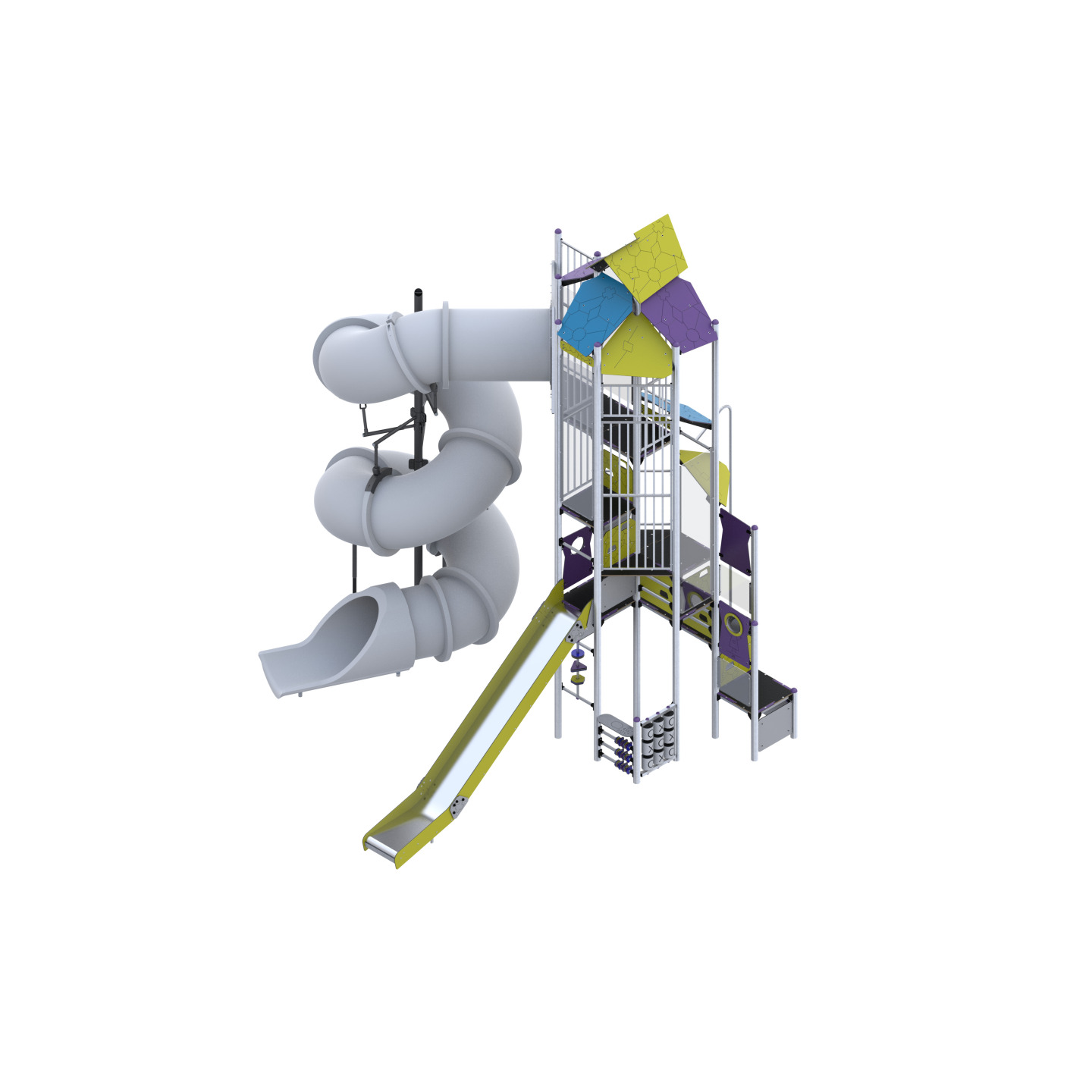 Spielset mit hohem Turm, Rutschen und Kletterelementen