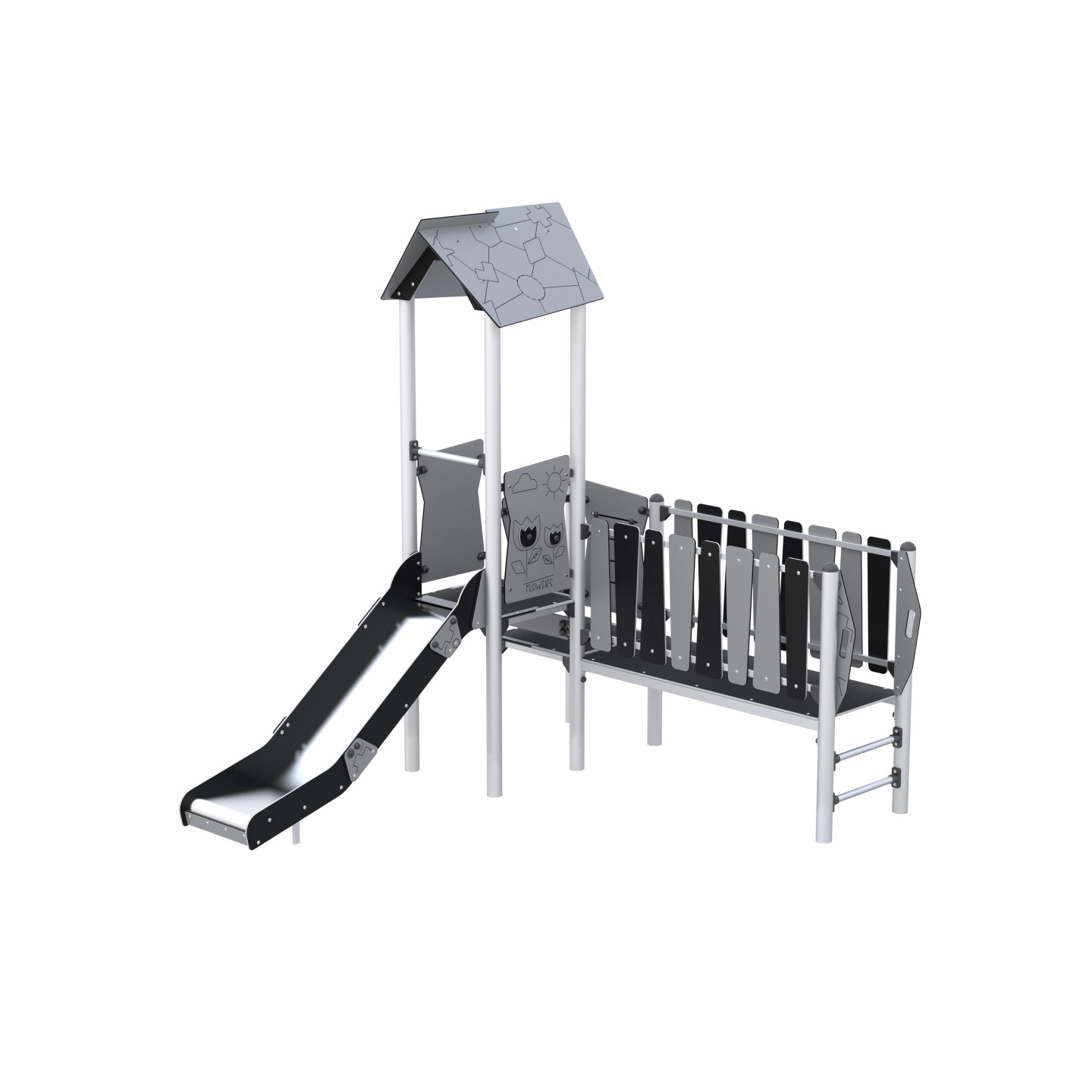 Play set with slide and bridge