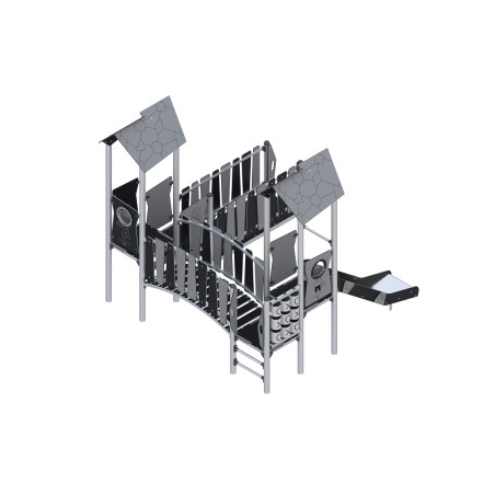 Two-tower play set connected by a bridge and slide
