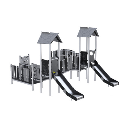 Zweiturm-Spielset verbunden durch eine Brücke mit Rutschen