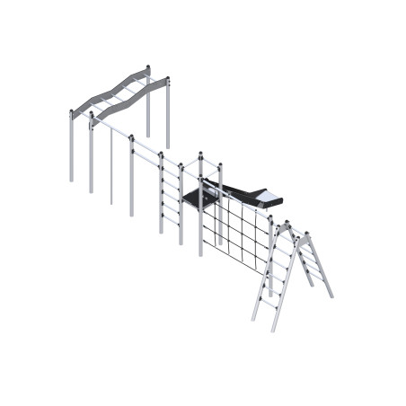 Play set with slide and climbing elements and ropes
