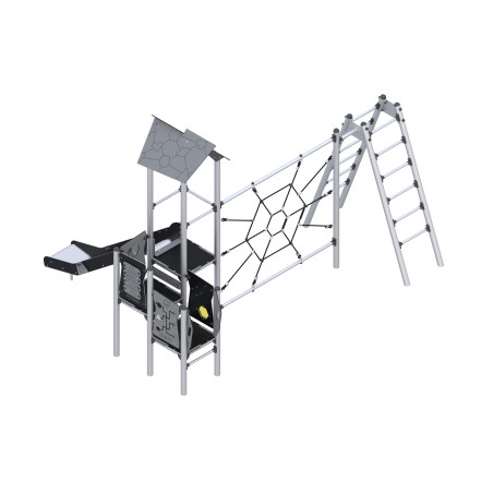 Play set with climbing elements and ropes