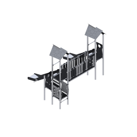Two-tower play set with slides connected by a bridge