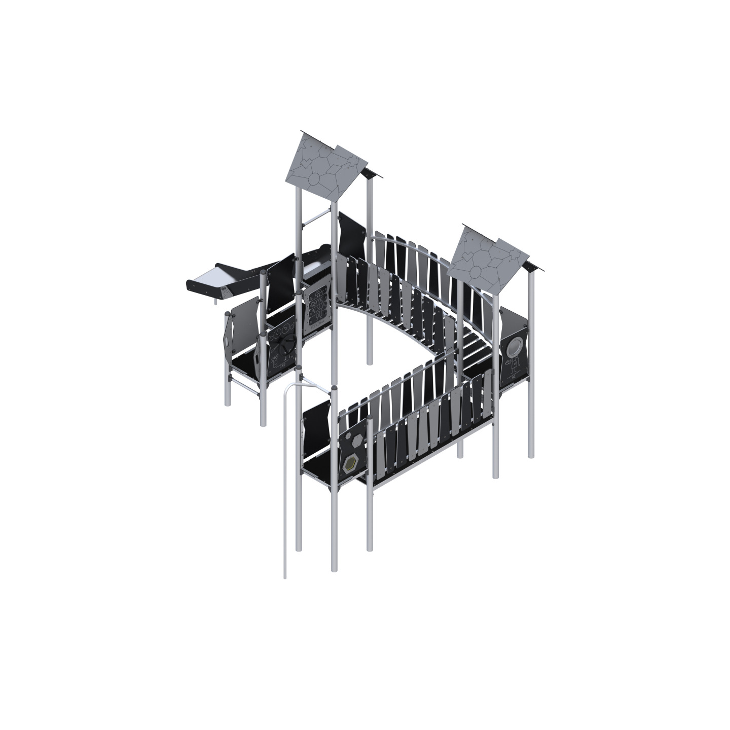 Twin tower set with slide and descent tube connected by bridges
