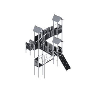 Three-tower play set with slides, a descent tube connected by bridges 2